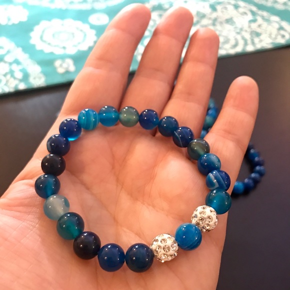 NEW!💙💎BLUE STRIPED AGATE!💎💙BLING! 1 BRACELET!! - Picture 2 of 8